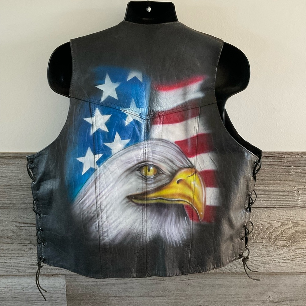 Hudson Genuine Leather vintage black motorcycle vest size 46